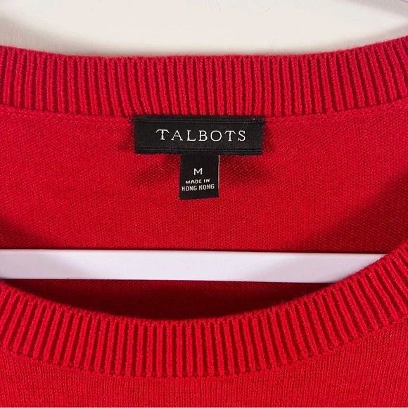 Talbots Supersoft Penguin Crewneck Sweater Red Size Medium Cashmere Blend Preppy - Picture 3 of 9